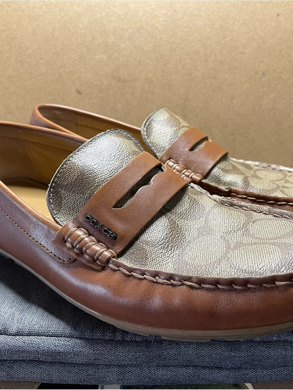 Coach Men’s Two-Tone Brown Leather Penny Loafers